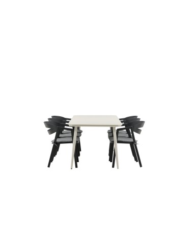 Matgrupp Lina med Slit matstolar, 200 × 90 cm, Beige/Svart/Grå