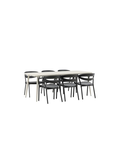 Matgrupp Lina med Slit matstolar, 200 × 90 cm, Beige/Svart/Grå