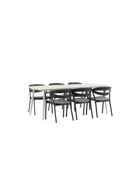 Matgrupp Lina med Slit matstolar, 200 × 90 cm, Beige/Svart/Grå