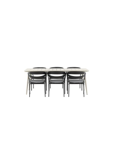 Matgrupp Lina med Slit matstolar, 200 × 90 cm, Beige/Svart/Grå