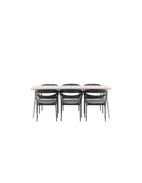 Matgrupp Lina med Slit matstolar, 200 × 90 cm, Beige/Svart/Grå