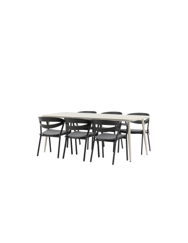 Matgrupp Lina med Slit matstolar, 200 × 90 cm, Beige/Svart/Grå