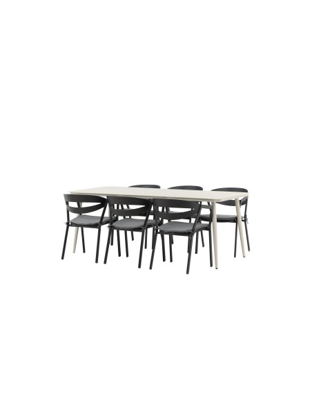 Matgrupp Lina med Slit matstolar, 200 × 90 cm, Beige/Svart/Grå