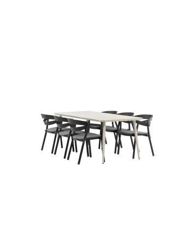 Matgrupp Lina med Slit matstolar, 200 × 90 cm, Beige/Svart/Grå