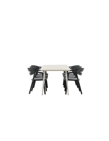 Matgrupp Lina med Slit matstolar, 200 × 90 cm, Beige/Svart/Grå