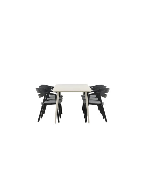 Matgrupp Lina med Slit matstolar, 200 × 90 cm, Beige/Svart/Grå