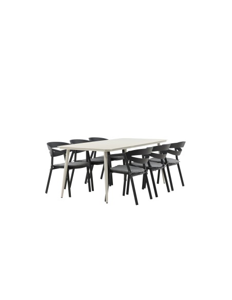 Matgrupp Lina med Slit matstolar, 200 × 90 cm, Beige/Svart/Grå