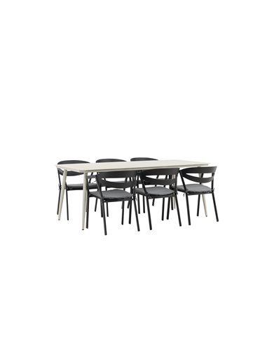 Matgrupp Lina med Slit matstolar, 200 × 90 cm, Beige/Svart/Grå