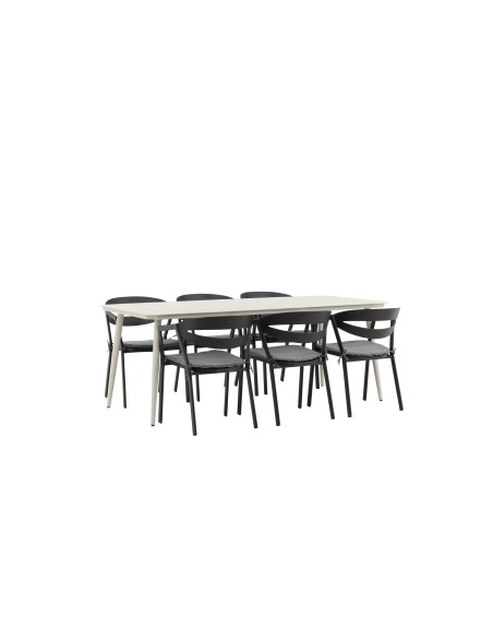 Matgrupp Lina med Slit matstolar, 200 × 90 cm, Beige/Svart/Grå