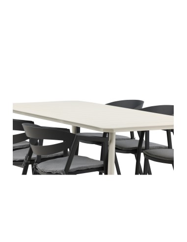 Matgrupp Lina med Slit matstolar, 200 × 90 cm, Beige/Svart/Grå