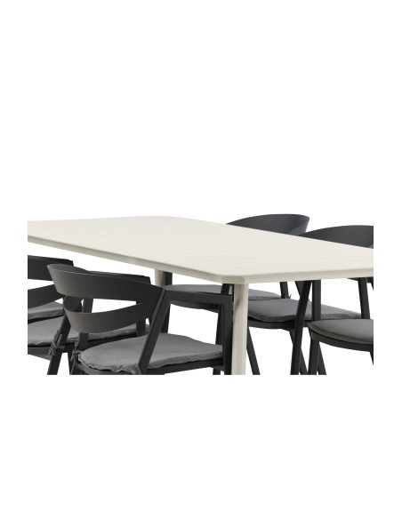 Matgrupp Lina med Slit matstolar, 200 × 90 cm, Beige/Svart/Grå