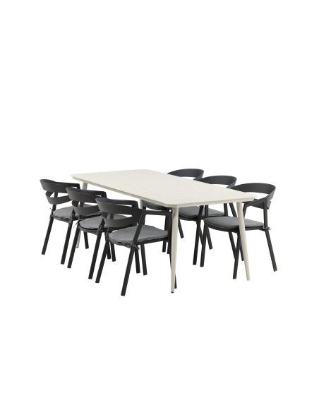 Matgrupp Lina med Slit matstolar, 200 × 90 cm, Beige/Svart/Grå