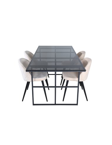 Matgrupp Leif med Velvet matstolar, 200 × 90 cm