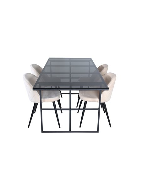 Matgrupp Leif med Velvet matstolar, 200 × 90 cm