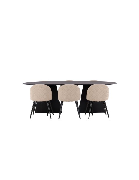 Matgrupp Bootcut med Velvet matstolar, 230 × 115 cm