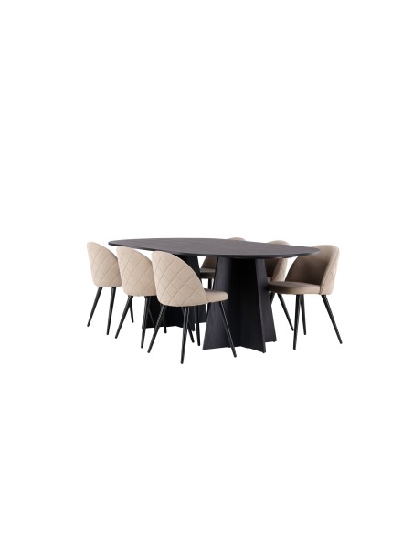 Matgrupp Bootcut med Velvet matstolar, 230 × 115 cm