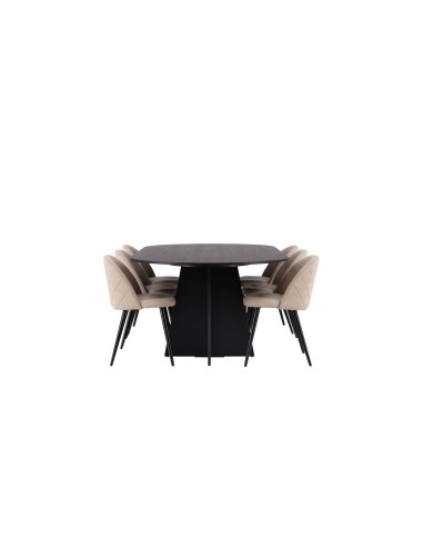 Matgrupp Bootcut med Velvet matstolar, 230 × 115 cm