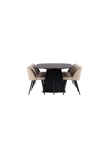 Matgrupp Bootcut med Velvet matstolar, 230 × 115 cm