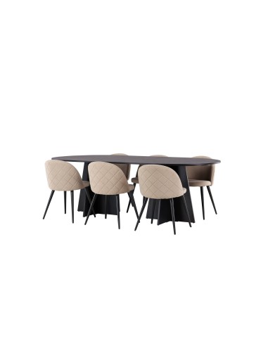 Matgrupp Bootcut med Velvet matstolar, 230 × 115 cm