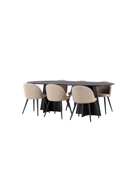 Matgrupp Bootcut med Velvet matstolar, 230 × 115 cm