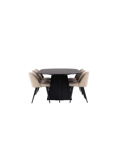 Matgrupp Bootcut med Velvet matstolar, 230 × 115 cm
