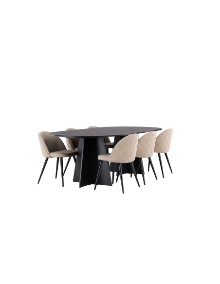 Matgrupp Bootcut med Velvet matstolar, 230 × 115 cm