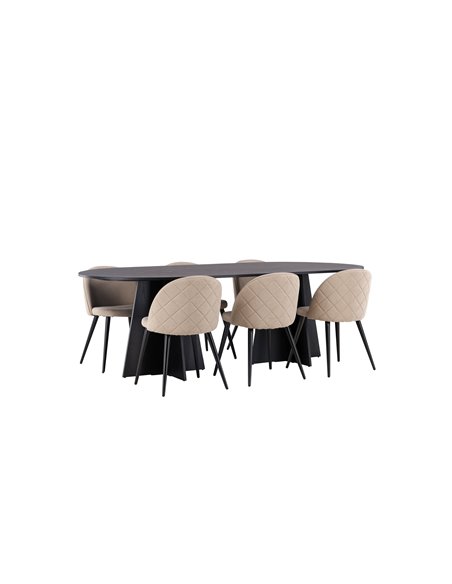 Matgrupp Bootcut med Velvet matstolar, 230 × 115 cm
