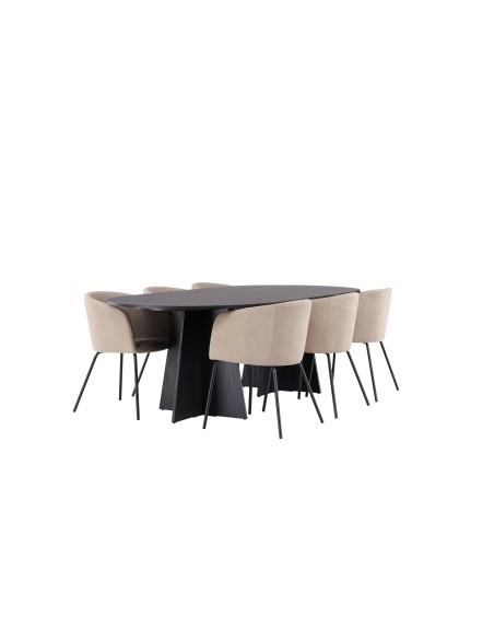 Matgrupp Bootcut med Berit matstolar, 230 × 115 cm