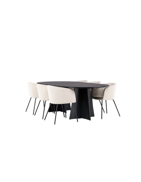 Matgrupp Bootcut med Berit matstolar, 230 × 115 cm