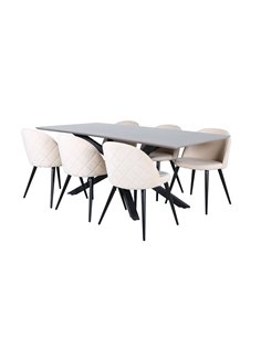 Matgrupp Piazza med Velvet matstolar, 180 × 90 cm