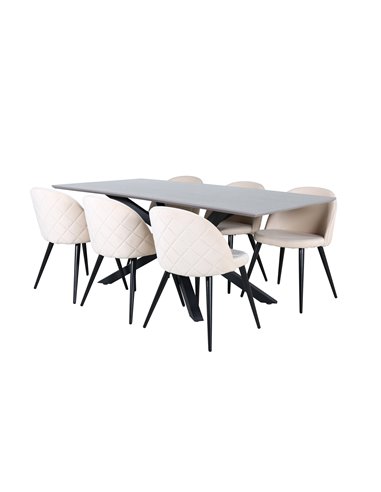 Matgrupp Piazza med Velvet matstolar, 180 × 90 cm