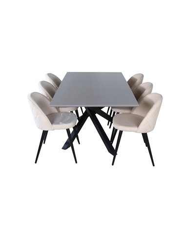 Matgrupp Piazza med Velvet matstolar, 180 × 90 cm