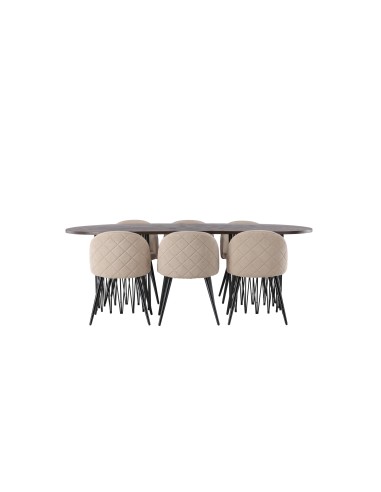 Matgrupp Stone med Velvet matstolar, 220 × 100 cm