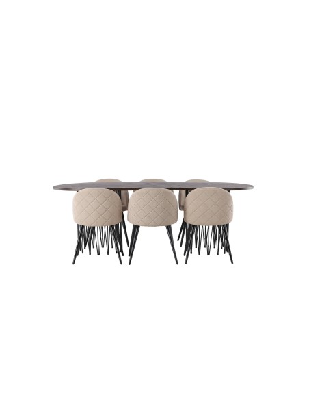 Matgrupp Stone med Velvet matstolar, 220 × 100 cm