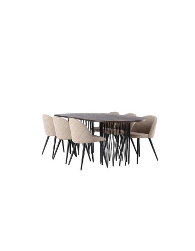 Matgrupp Stone med Velvet matstolar, 220 × 100 cm