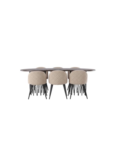 Matgrupp Stone med Velvet matstolar, 220 × 100 cm