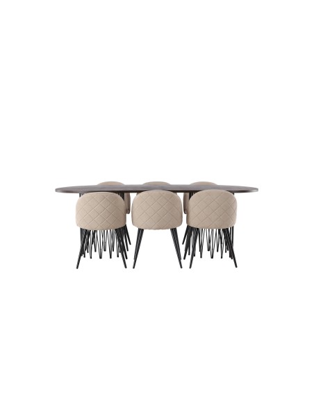 Matgrupp Stone med Velvet matstolar, 220 × 100 cm