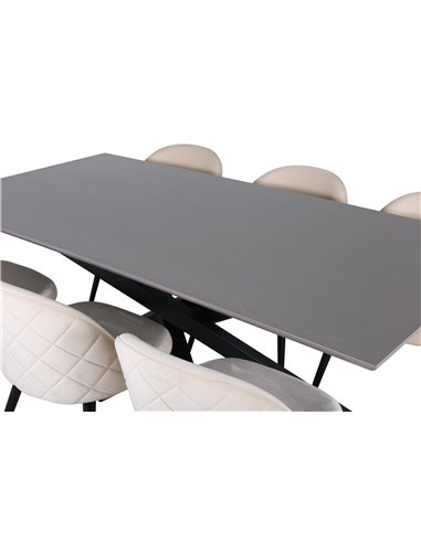Matgrupp Piazza med Velvet matstolar, 180 × 90 cm