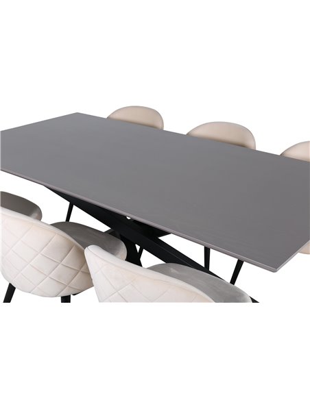 Matgrupp Piazza med Velvet matstolar, 180 × 90 cm