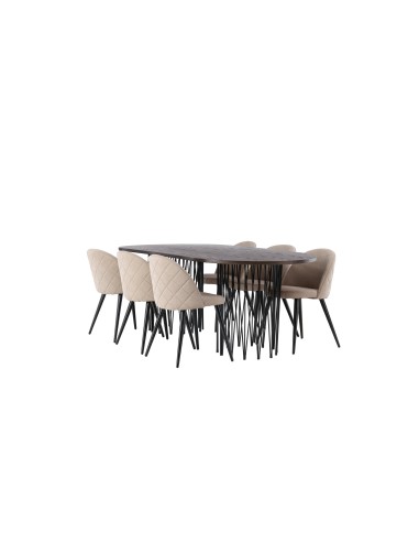 Matgrupp Stone med Velvet matstolar, 220 × 100 cm