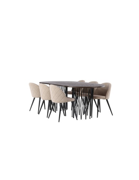 Matgrupp Stone med Velvet matstolar, 220 × 100 cm
