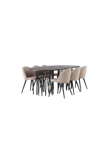 Matgrupp Stone med Velvet matstolar, 220 × 100 cm