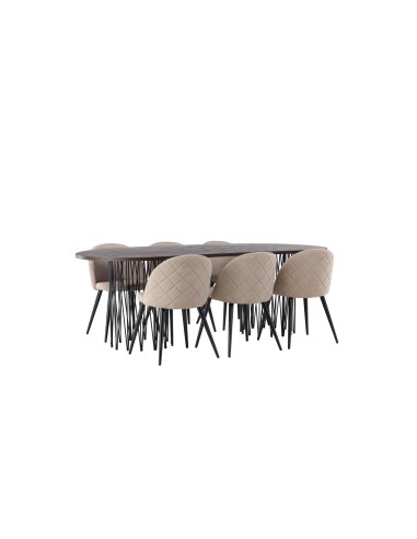 Matgrupp Stone med Velvet matstolar, 220 × 100 cm