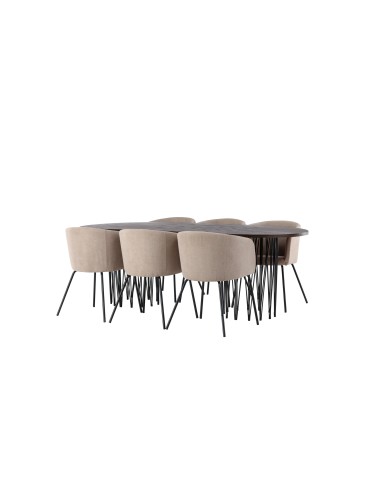 Matgrupp Stone med Berit matstolar, 220 × 100 cm