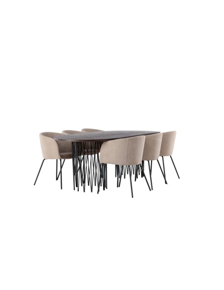 Matgrupp Stone med Berit matstolar, 220 × 100 cm
