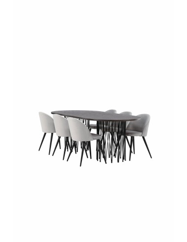 Matgrupp Stone med Velvet matstolar, 220 × 100 cm