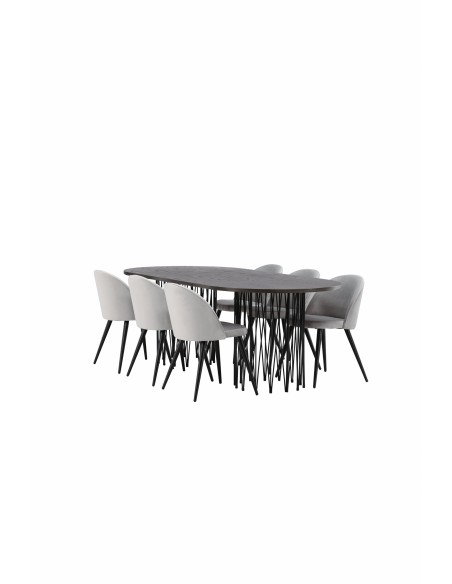 Matgrupp Stone med Velvet matstolar, 220 × 100 cm