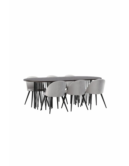 Matgrupp Stone med Velvet matstolar, 220 × 100 cm