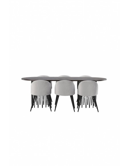 Matgrupp Stone med Velvet matstolar, 220 × 100 cm