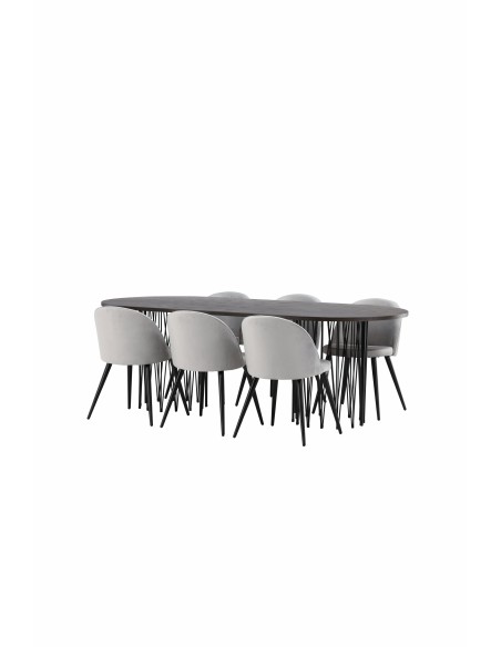 Matgrupp Stone med Velvet matstolar, 220 × 100 cm